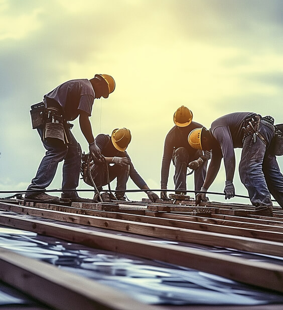 Kicoemg crew working on a roof structure